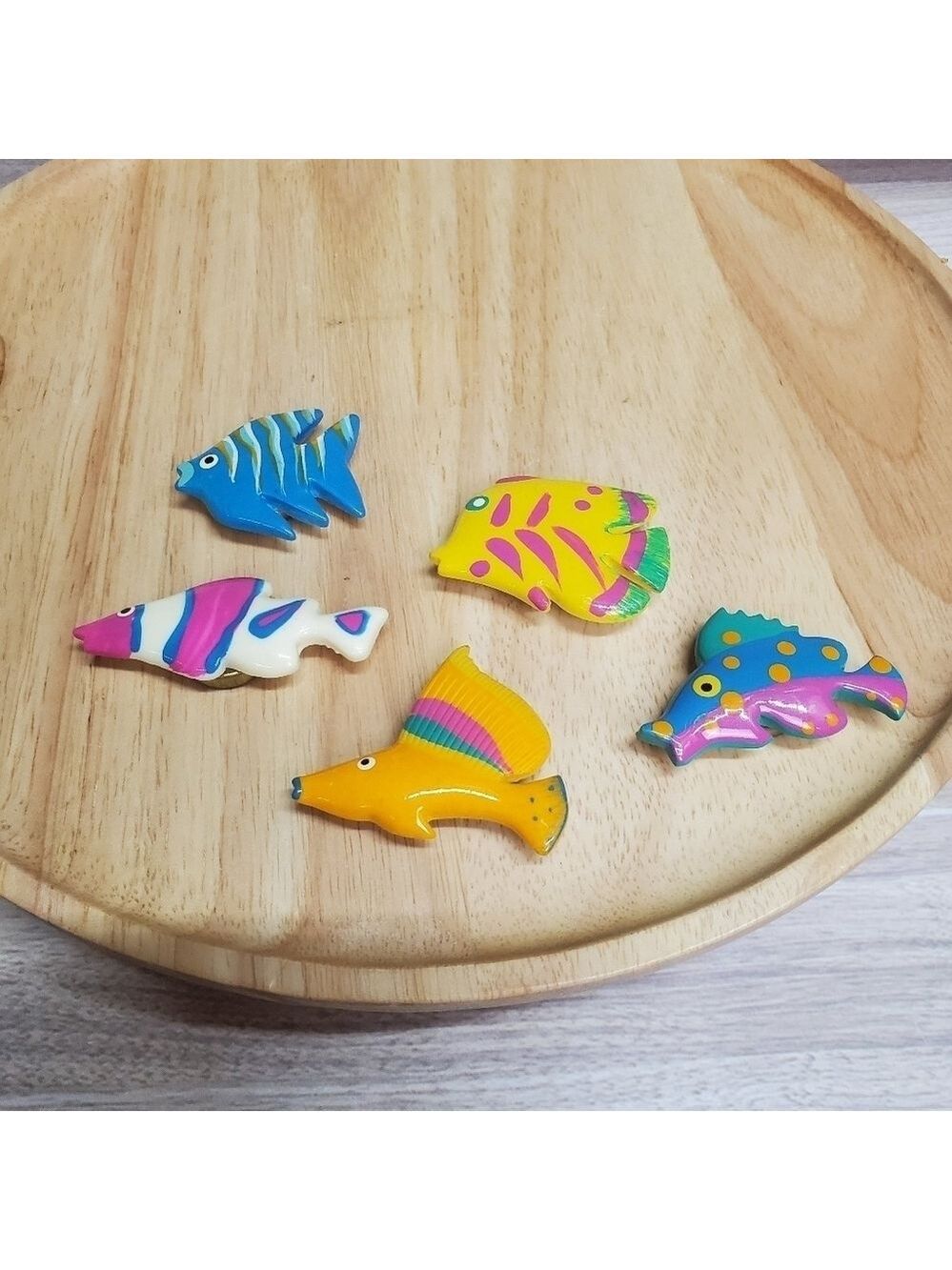 Vintage Colorful Tropical Fish Clothing Button Covers Set of 5